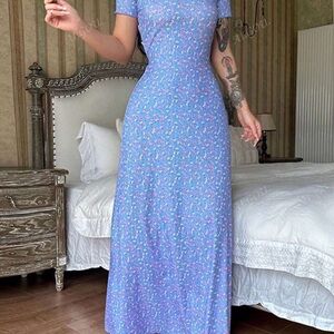 Chic Floral Blue Maxi Dress